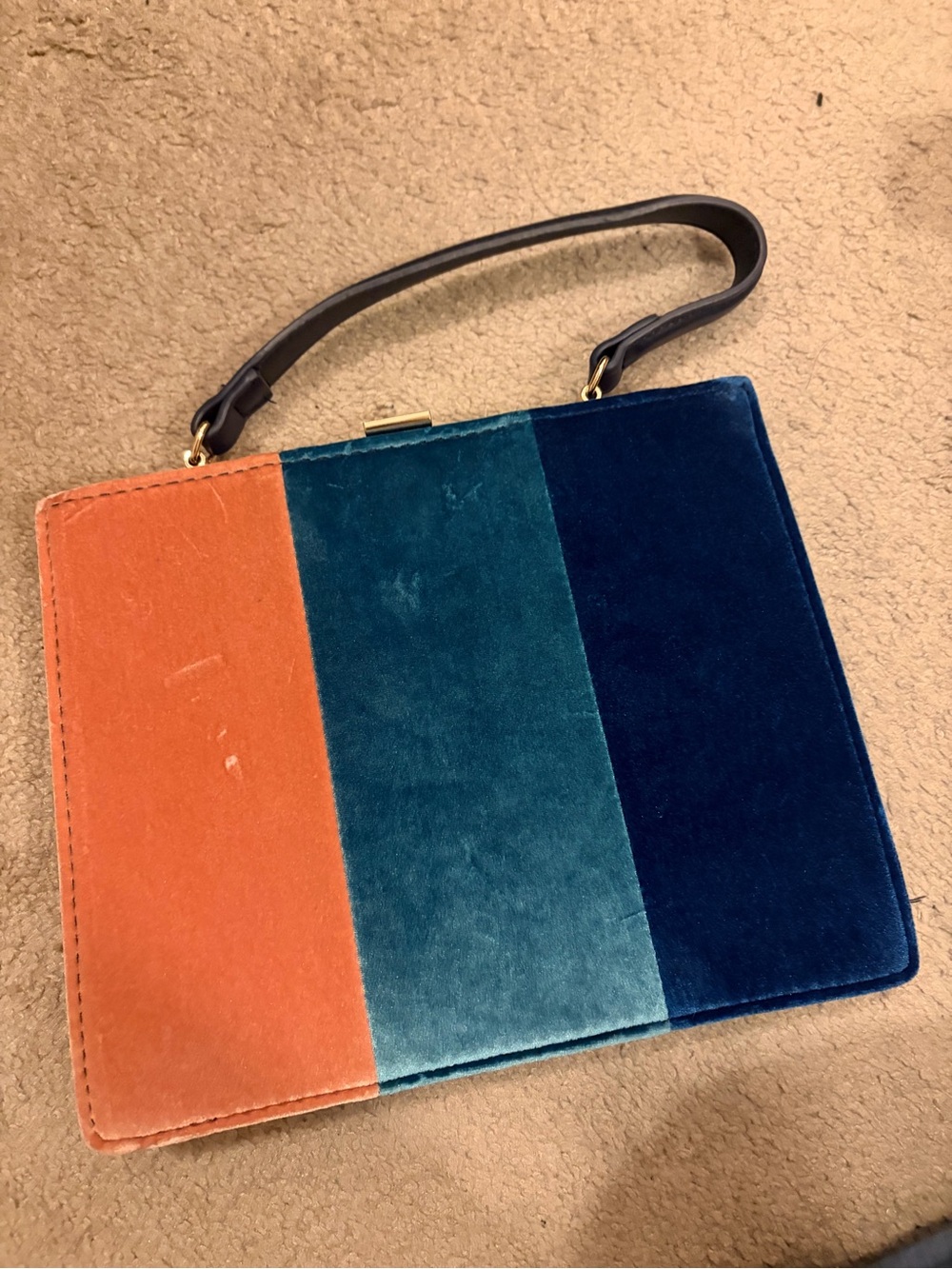 Colorblock Velvet Top-Handle Bag in Rose Pink Teal & Navy - Street Level